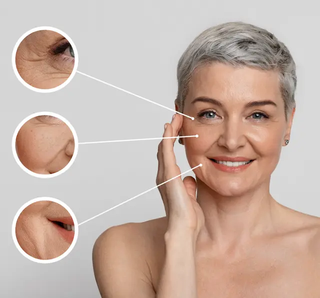 Anti-wrinkle treatment areas on the face